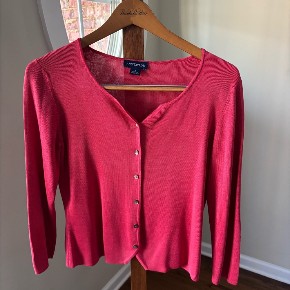 Ann Taylor Vibrant Scarlet Red 100% Silk Cardigan